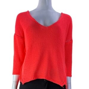 WOMEN'S ZARA BRIGHT NEON ORANGE V NECK KNIT HIGH LOW SWEATER SZ SMALL $40